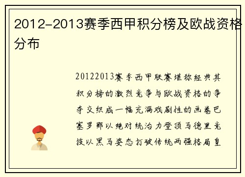 2012-2013赛季西甲积分榜及欧战资格分布
